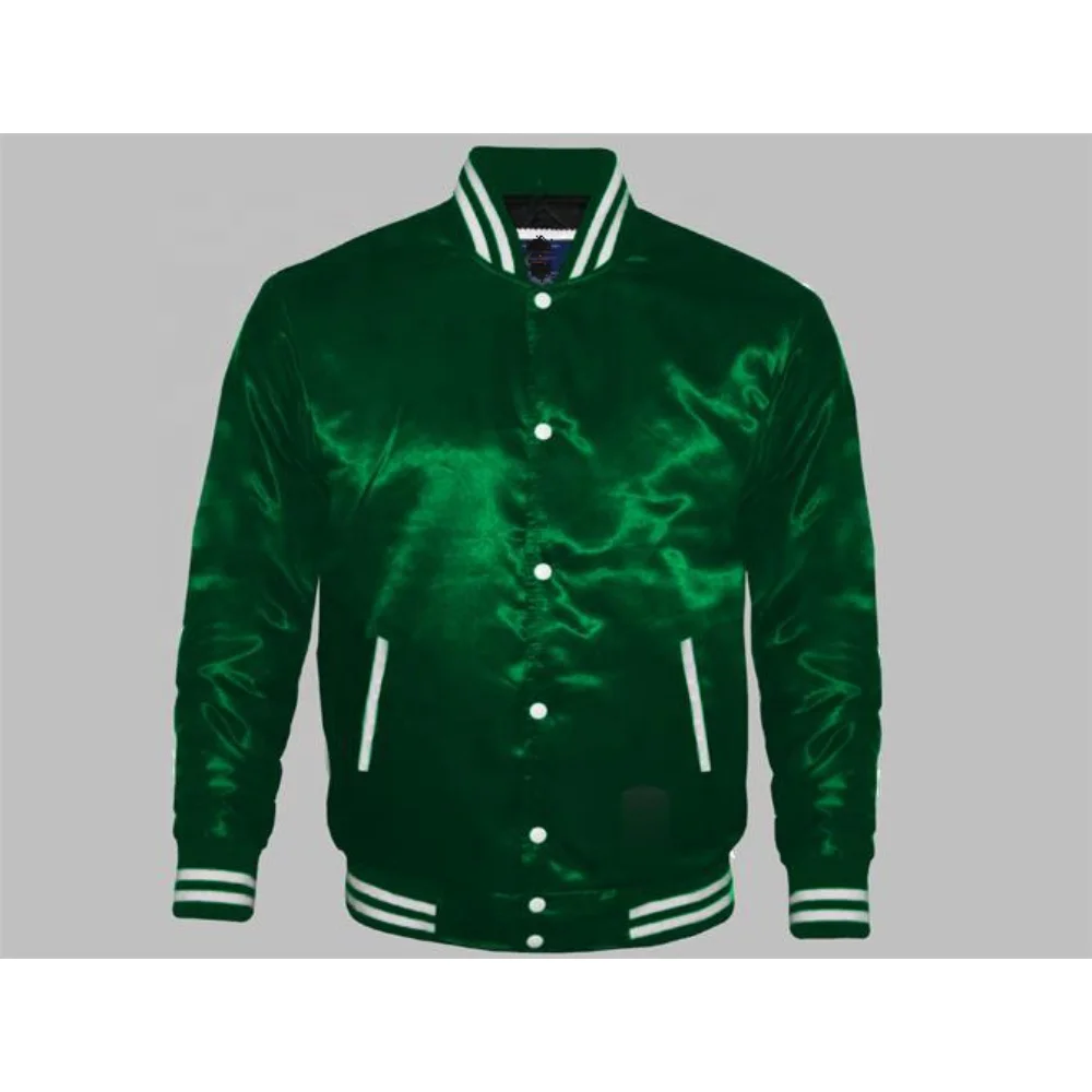 High Quality fabric of varsity jacket Wholesale body and arm Satan custom rib button up close and pockets inside liner coating