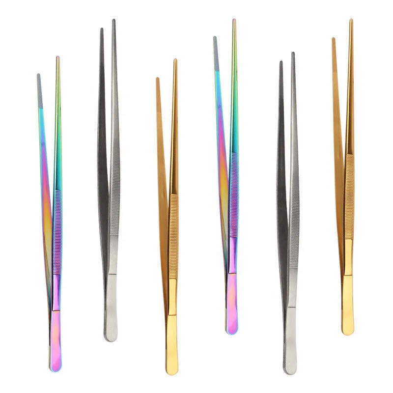 1Pc BBQ Kitchen Cooking Tweezers Extra Long 30 cm Stainless Steel Color Plasma Coating Best seller in low price supplier from PK
