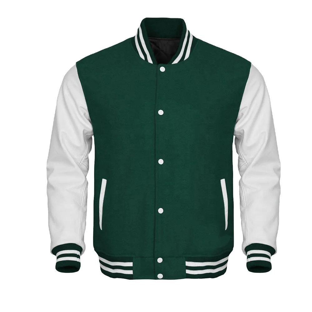 men fashion leather sleeve wool jacket custom design baseball jacket outdoor winter letterman college jackets