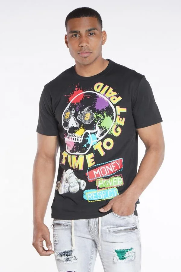  OEM индивидуальное время оплаты-черные золотые футболки с принтом DTG футболка вышивкой уличная стильная