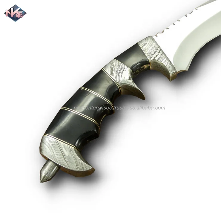 Customise Hand Crafted Camping Knife D-2 Steel Knife with Bull Horn Handle and Cow Hide Leather Sheath