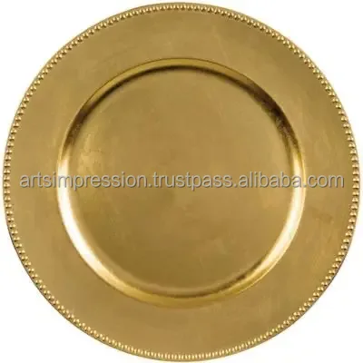 Top Model Fancy Round Shape Metal Charger Plate With Border Design Premium Quality Silver Color Under Plates For Kitchen Use