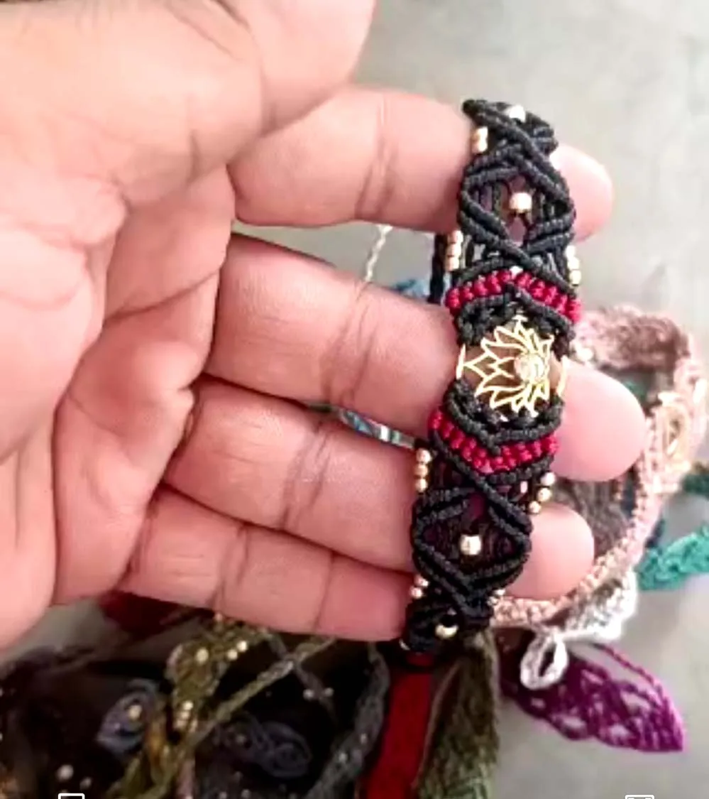 Elegant Vintage Jewelry Bohemian Rope Brown Thread Macrame Bracelet Black Onyx Oval Shape Macrame Bracelet For Friendship Day