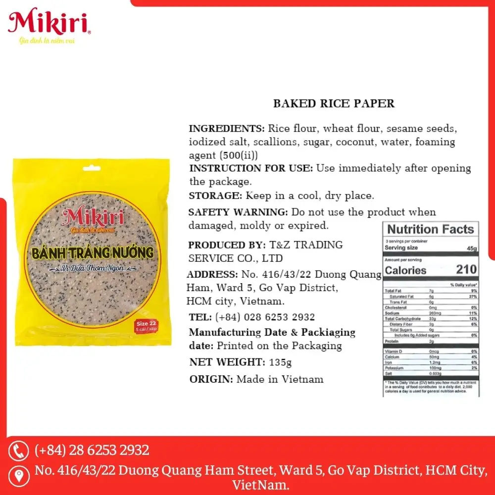 Packing Baked Sesame Rice Paper  ag Rice flour, tapioca flour sesame coconut Primary Ingredient Eat Snacks Food, Cracker