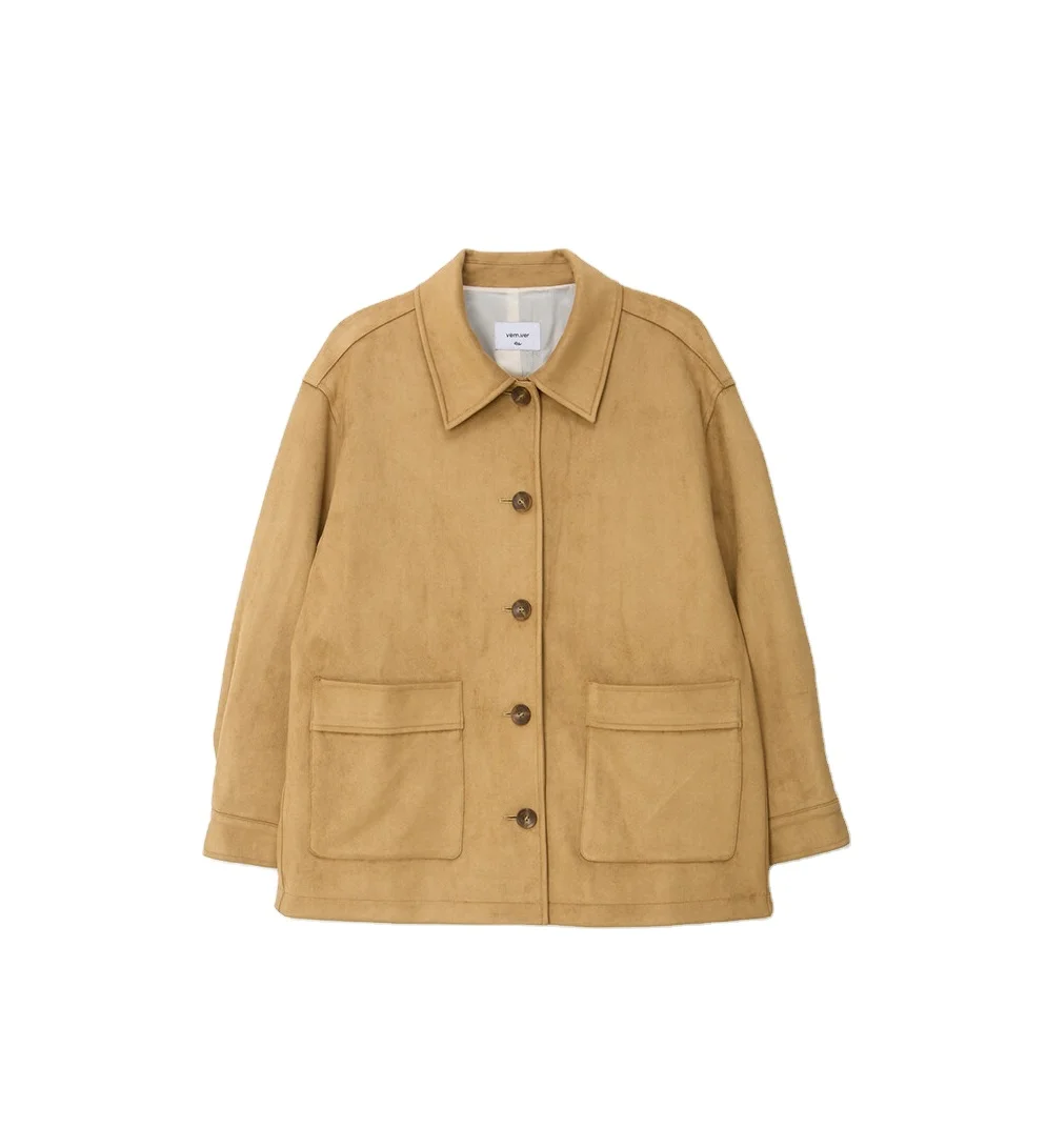Trending Products 2024 New Arrivals Wholesale Clothes VEM.VER FAUX SUEDE CLASSIC JACKET_CAMEL FREE Korean Fashion