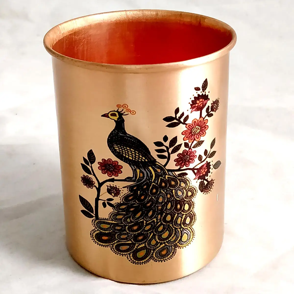 Prisha India Craft Gift Set Pure Classic Copper Water Bottle 900ml + Copper Glass (Pack of 2-300ml Each) Original Heavy Build  A