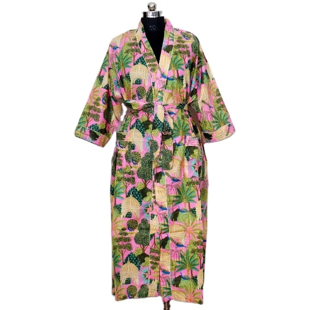 Hand Block Printed Cotton Kimono Beautiful Cotton Kimono Dress Bath Robe Kimono Shower Robe Cotton Kimono Robe Maxi Top Dress