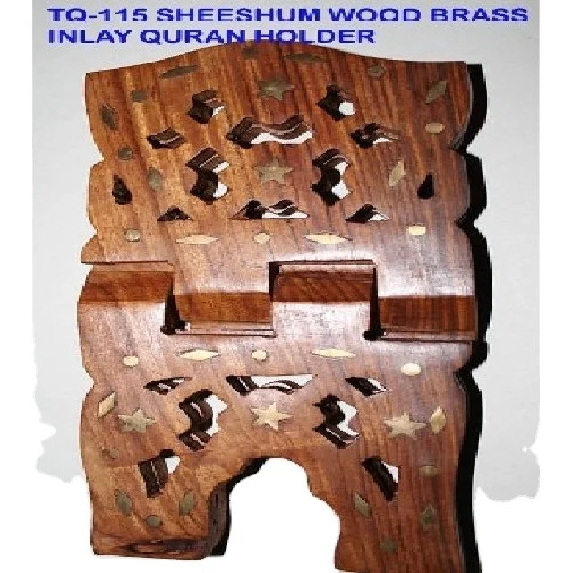 Wooden Brass Inlay Quran Holder Book Stand Hand Carved Designed Premium Quality Wood Book Stand Manufacturer Indian Exporter