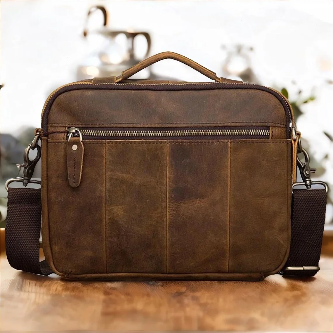 Crazy Horse Leather Laptop Bag Shoulder Laptop Briefcase For Men Handcrafted By Adimani, MacBook Office Executive Bag