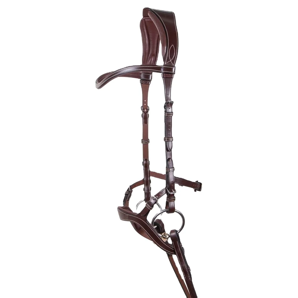 premium quality English leather anatomic poll relief monocrown bridle with fancy stitching & stainless steel buckles