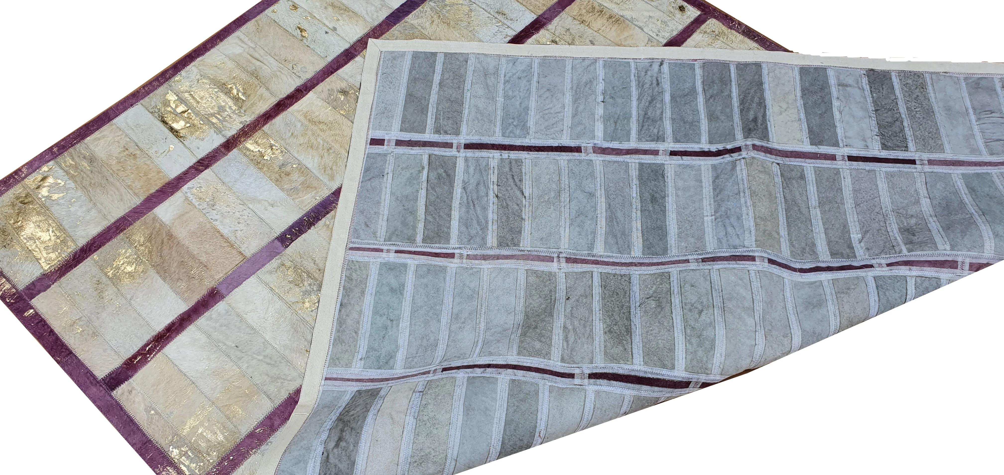 Luxury Acid Washed Dyed Cowhide Leather Patchwork Rugs Handmade Gold Devore Hair on Carpets for Home & Commercial Decor