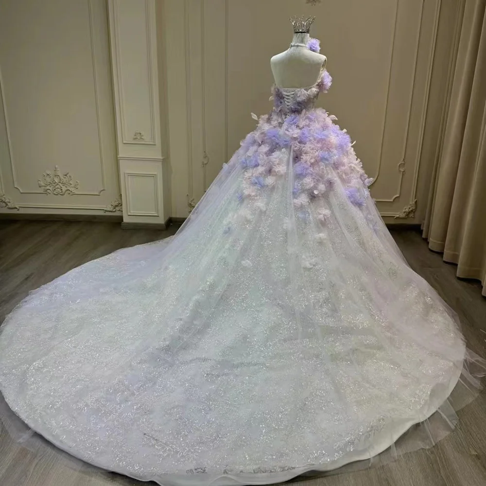 Jancember YL0031 Fairy Flower Strapless Lilac Quinceanera Long Party Dresses For Girls