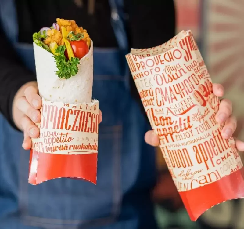 Custom Private Logo Size And Pattern Kraft Paper Pillow Box For Wrapped Chicken Roll With Lower Price