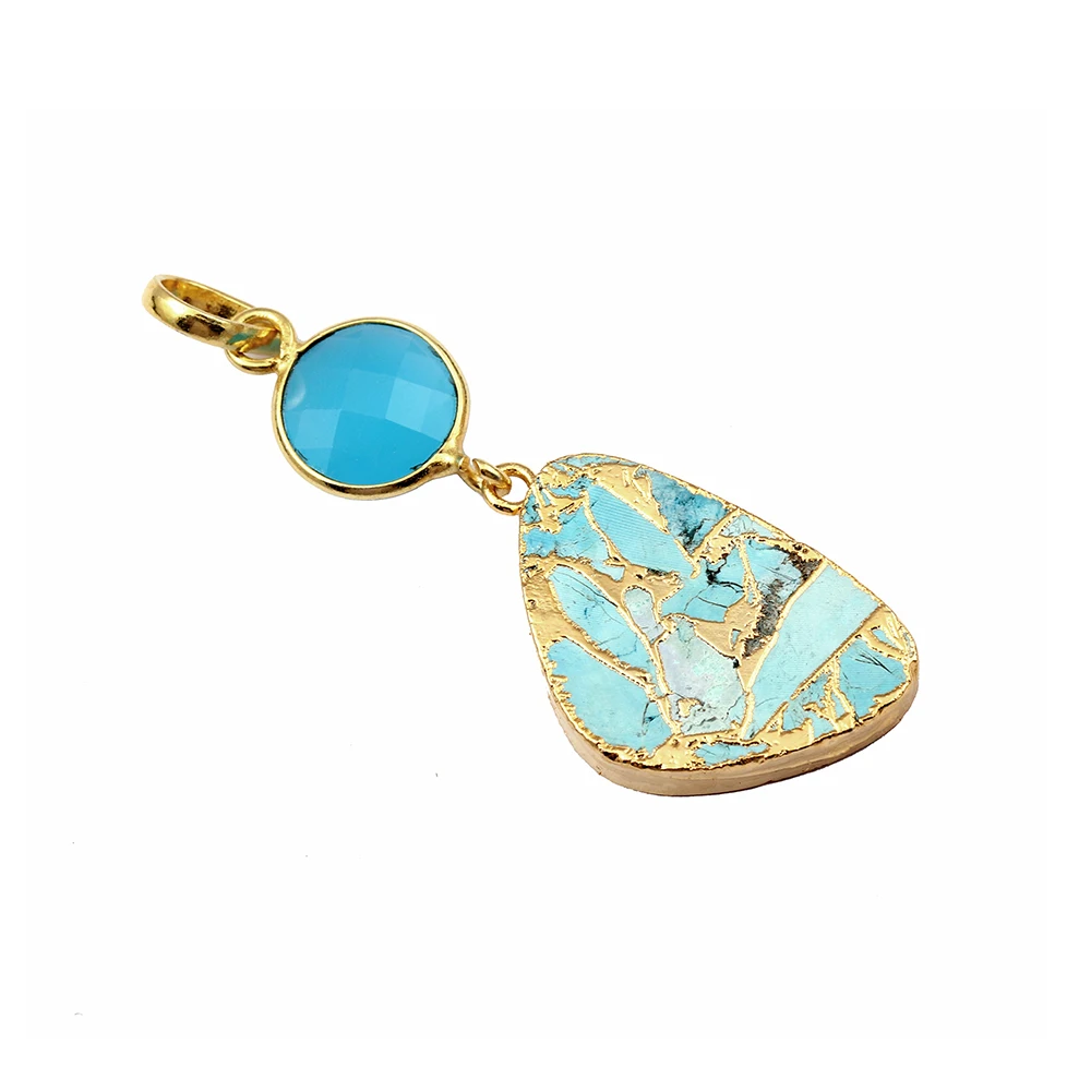 Dendrite Opal & Pink Fuchsia Gemstone Necklace  Pear Shape Stone Dangle Necklace Gold Electroplating Jewelry Mode Joyas N-041