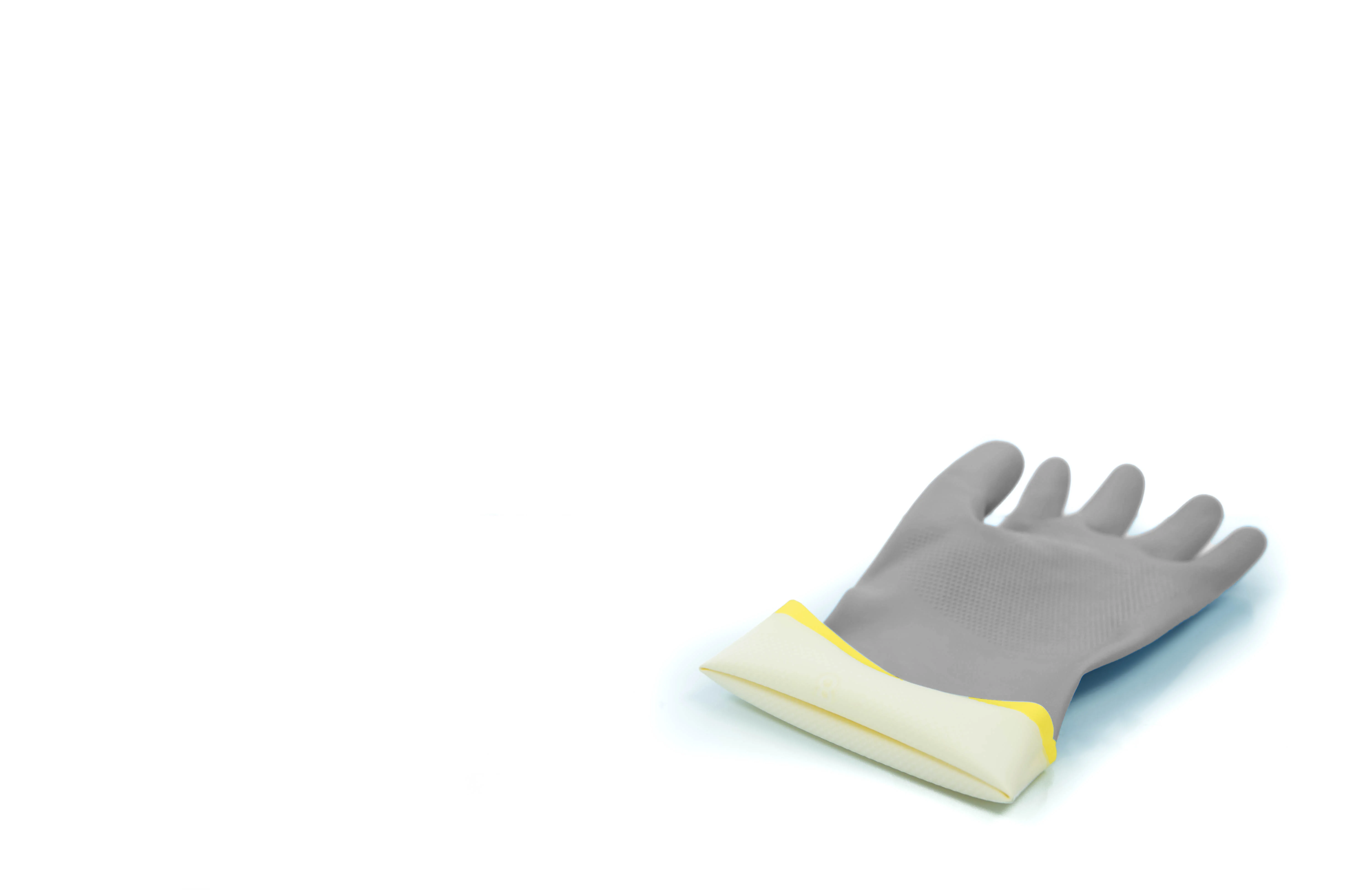 Soft and ergonomic grey over yellow household latex gloves latest color cotton flocklined for janitorial cleaning gardening