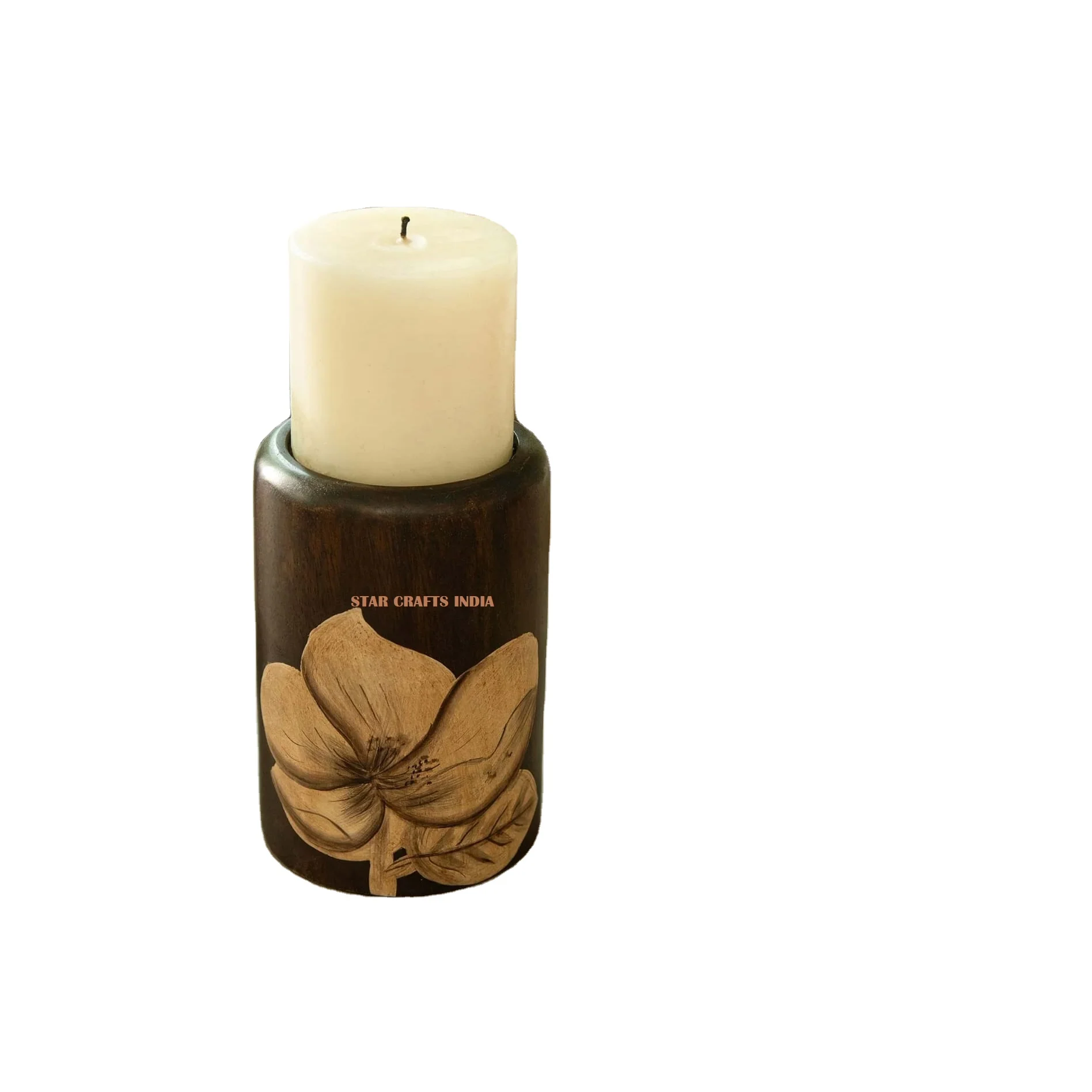 Wooden Pillar Candle Stand  Hand Crafted Candle Holders  for Living Room Table Centerpiece  Hallway Decor Polish  Candle Holder