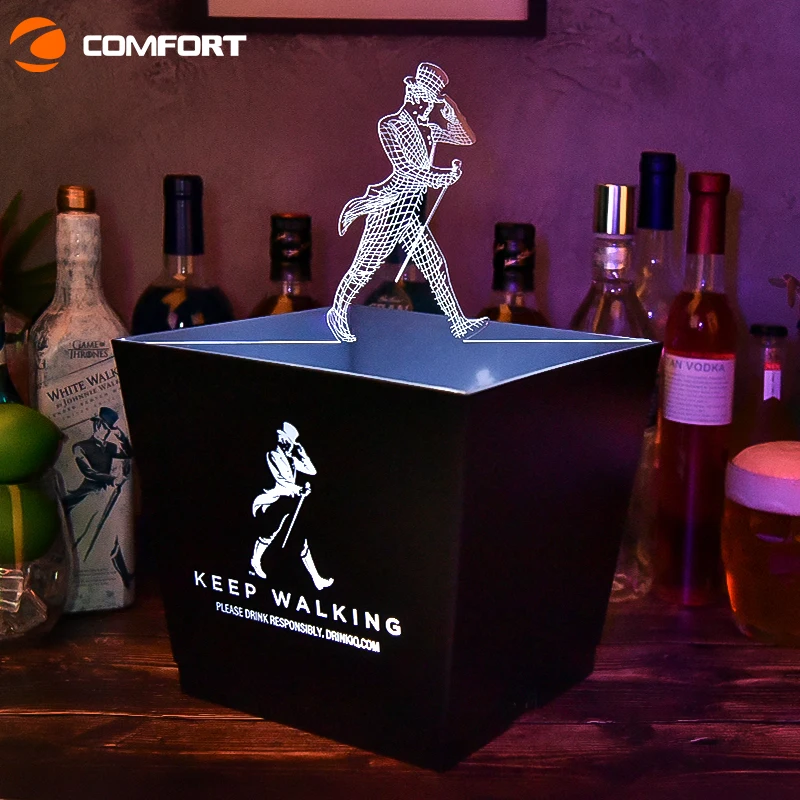 10L Capacity Custom logo New design Square Shape Rechargeable Dry Battery Champagne Cooler led ice Buckets