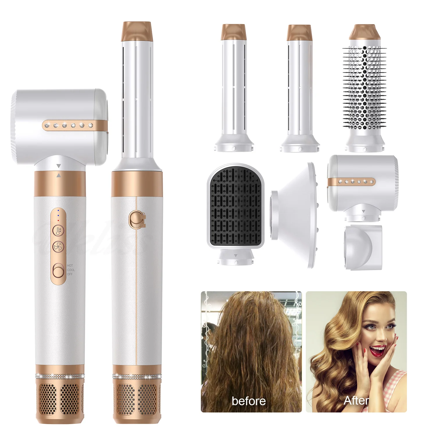 7 In 1 Hair Dryer Nozzle Diffuser Hot Air Brush Straightener Comb Curler Blow Dryer Brush One Step Home Dryer Hot Air Styler