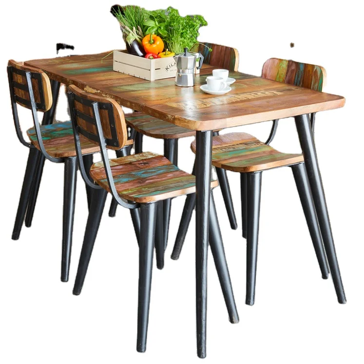 Industrial restaurant table chairs recycle wood furniture