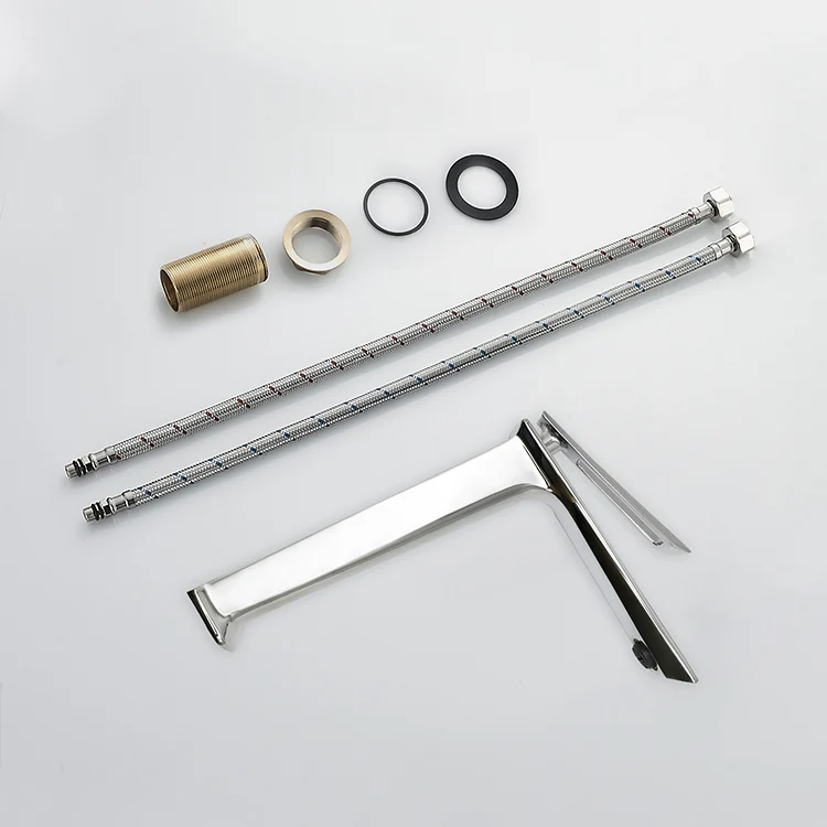 Tall basin brass body single hollow handle faucet cold hot water central deck mounted mixer faucet