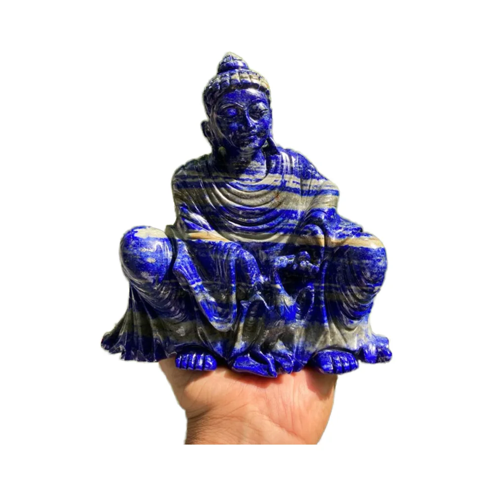 Natural Blue Lapis Lazuli Buddha Statue Home Decor Crystal Semi-Precious Stone Craft Figurine Feng Shui Spiritual Home Decor