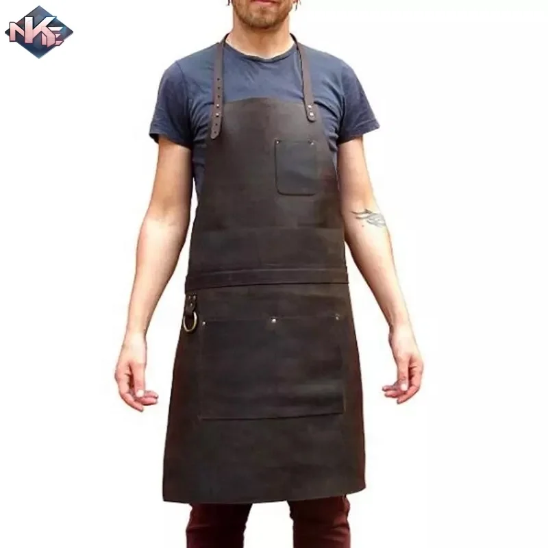 Leather Kitchen Apron Leather Apron with Pockets for Barber with Adjustable Belt Loops Unisex Apron for House Clean