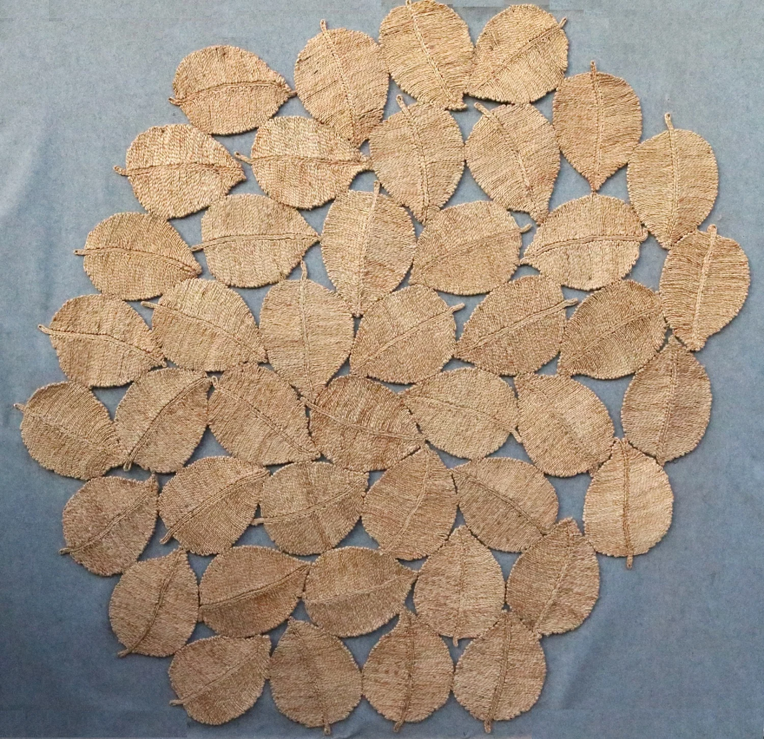 Modern Hemp Jute Rug Handcrafted Leaf-Shape Design for Home Kitchen Office Dining Room Hallway Washable Available Oval Pattern