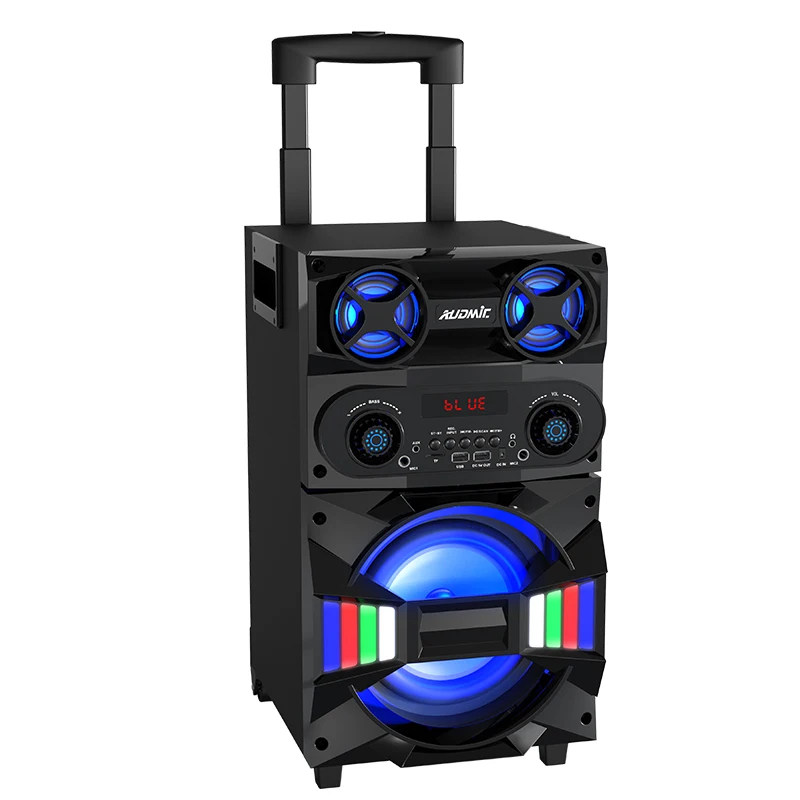 Colorful LED Flash Light Speaker BL USB 60W Powerful Handle Wheels Portable Party Speaker
