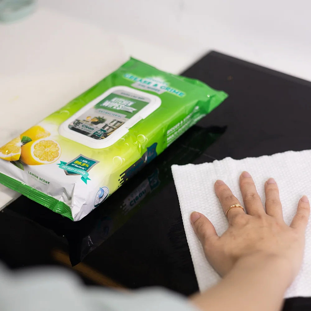 Quality Non-Woven Spunlace Wet Wipes 99% Bacteria Cleaning for Kitchen Oil and Cooking Stains for Adults