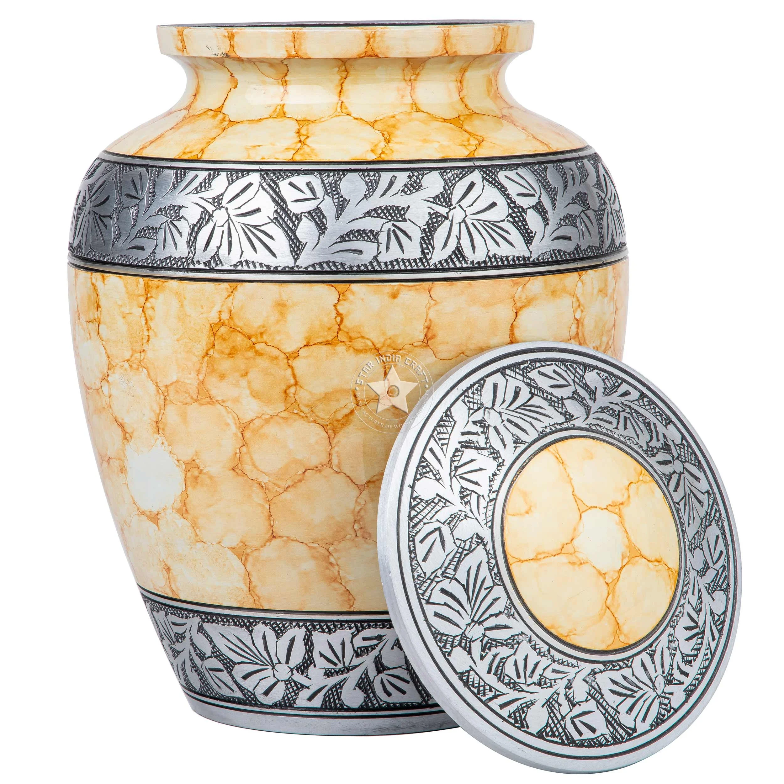 Peaceful Funeral Cremation Aluminium Urn for Ashes- Adult Large Funeral Urns Handcrafted - STAR INDIA CRAFT