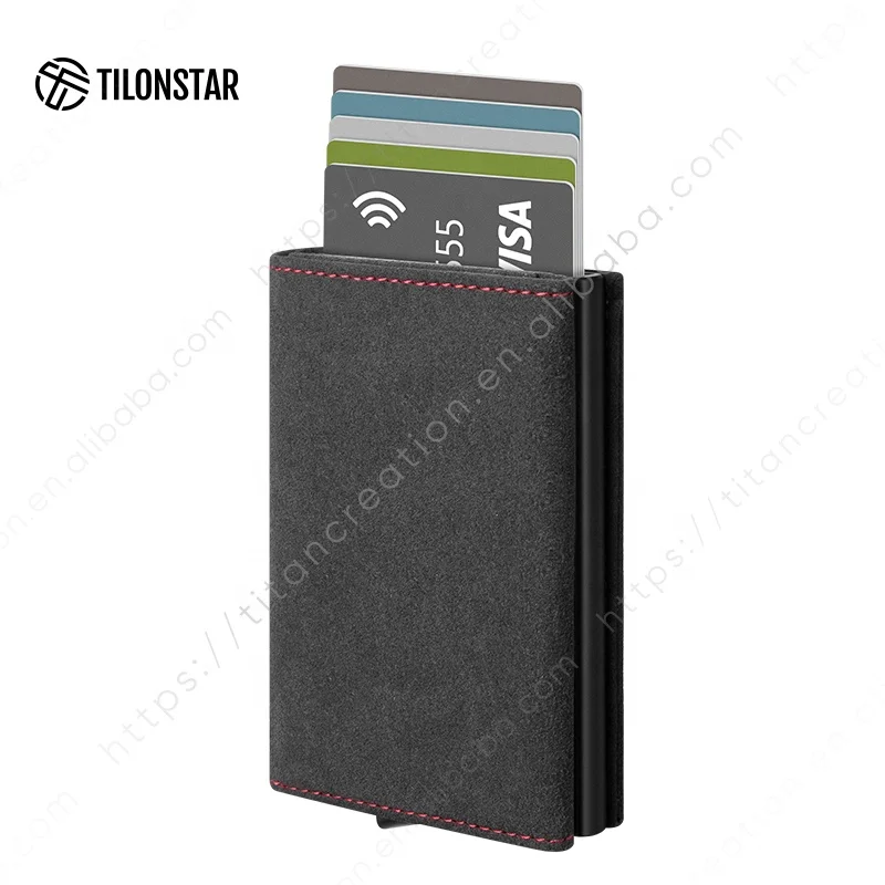 TILONSTAR TVC203a Alcantara Leather ID Card Holder Rfid Blocking Pop Up Credit Card Holders