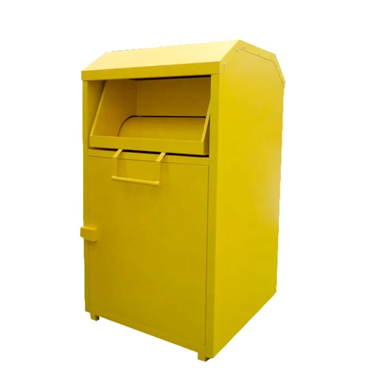 Professional Design Waste Container Hot Sale Yellow Metal Large Donation Bin Wholesale Clothing Recycling Box