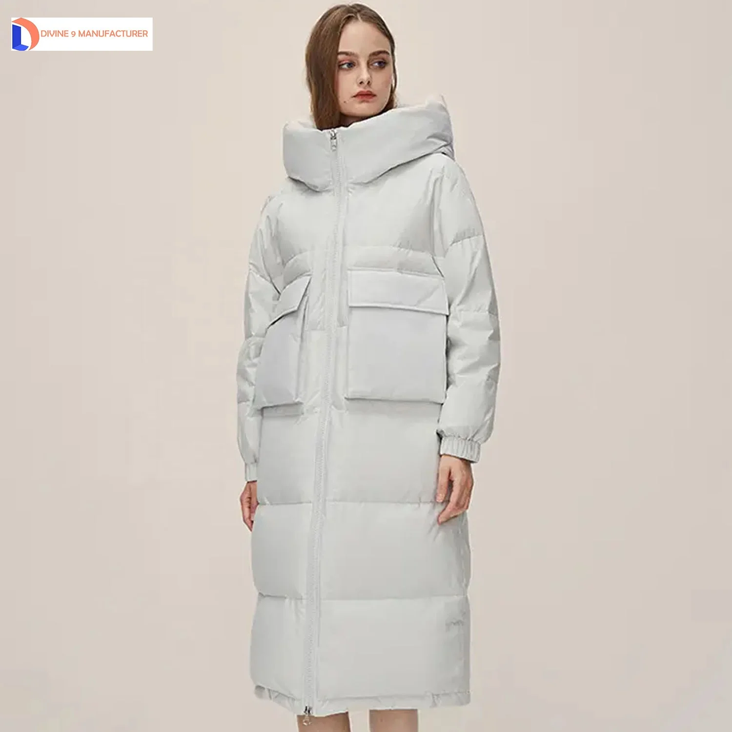 Puffer Coat Windproof Long Jacket  Lady Padded Down Coat Winter