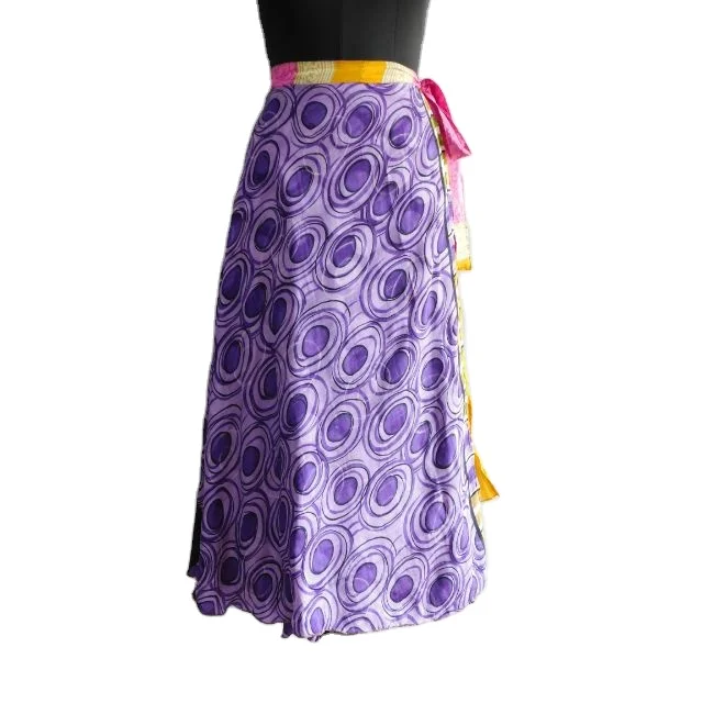Pink & Purple Silk Sari Skirt Vintage Reversible 2 Layer Magic Wrap Indian Hand Block Floral Printed Sexy Belly Dance Dress
