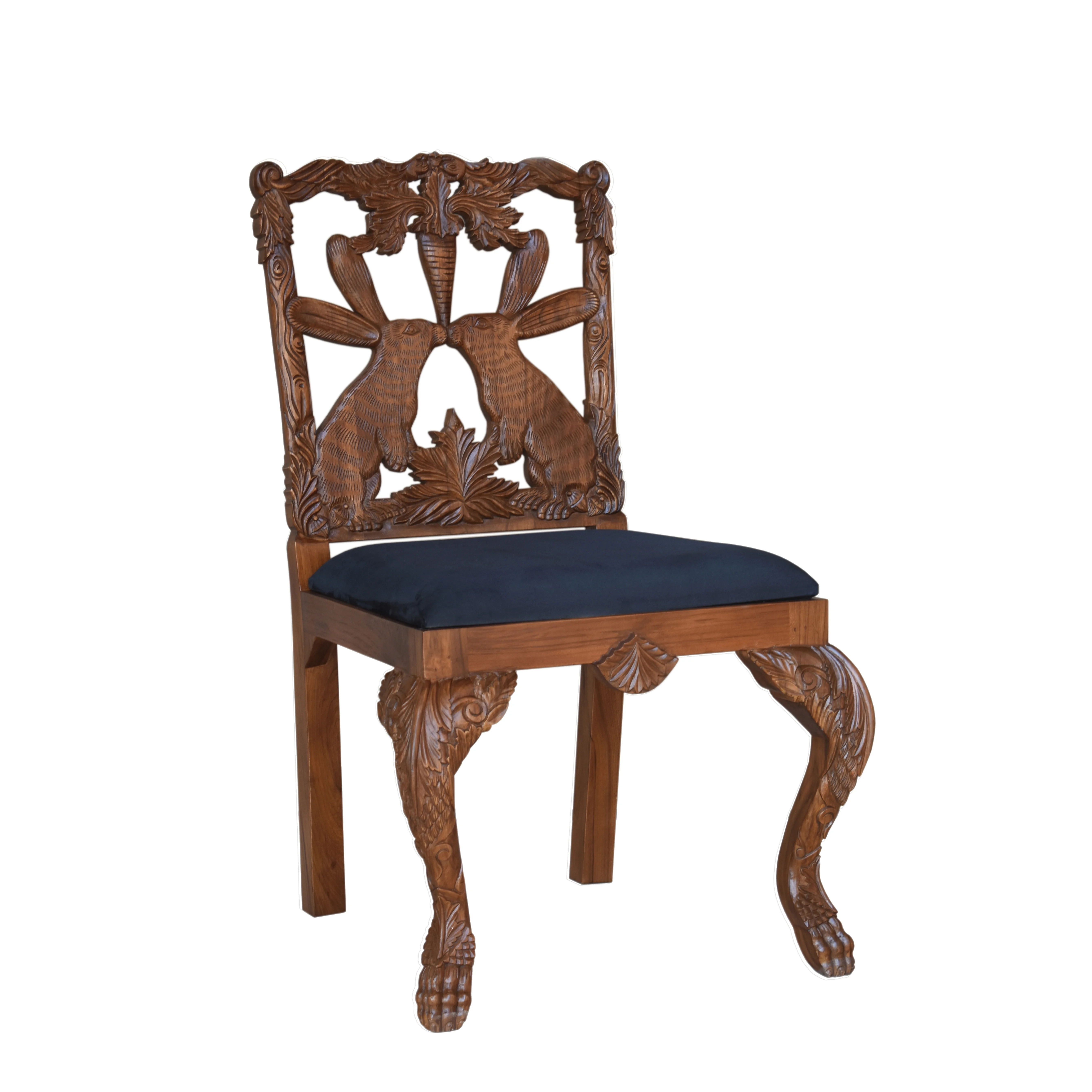 modern luxury vintage antique royal living room wooden hand carved menagerie rabbit dining Derma chair room indian rosewood