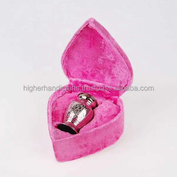 Brass Silver & Pink Engraved Beautiful Keepsake Cremation Urn for Ashes with Special Heart Shape Box Token Urns Funeral Supplies