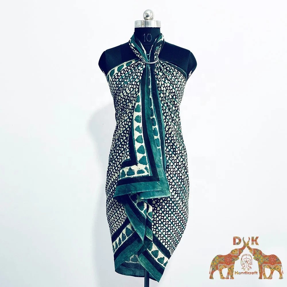 Hot sale block print Pareos Pure cotton hand block print coverup wrap up beach wear sarong for women