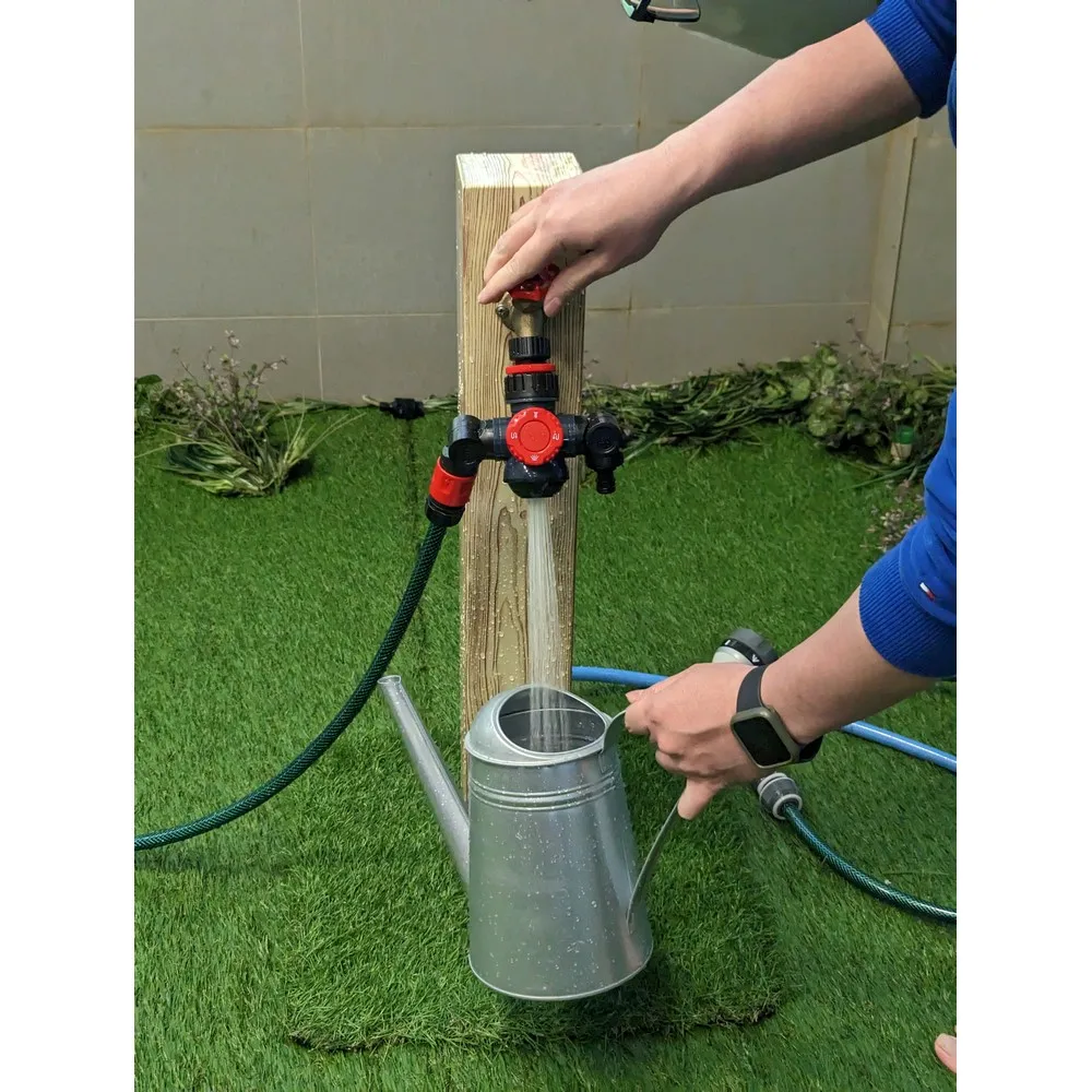 Multifunction 3/4 Tap Adaptor with Two Hose Quick Connectors with 180 and 360 Degree Shower and Center Pattern Hose Connector