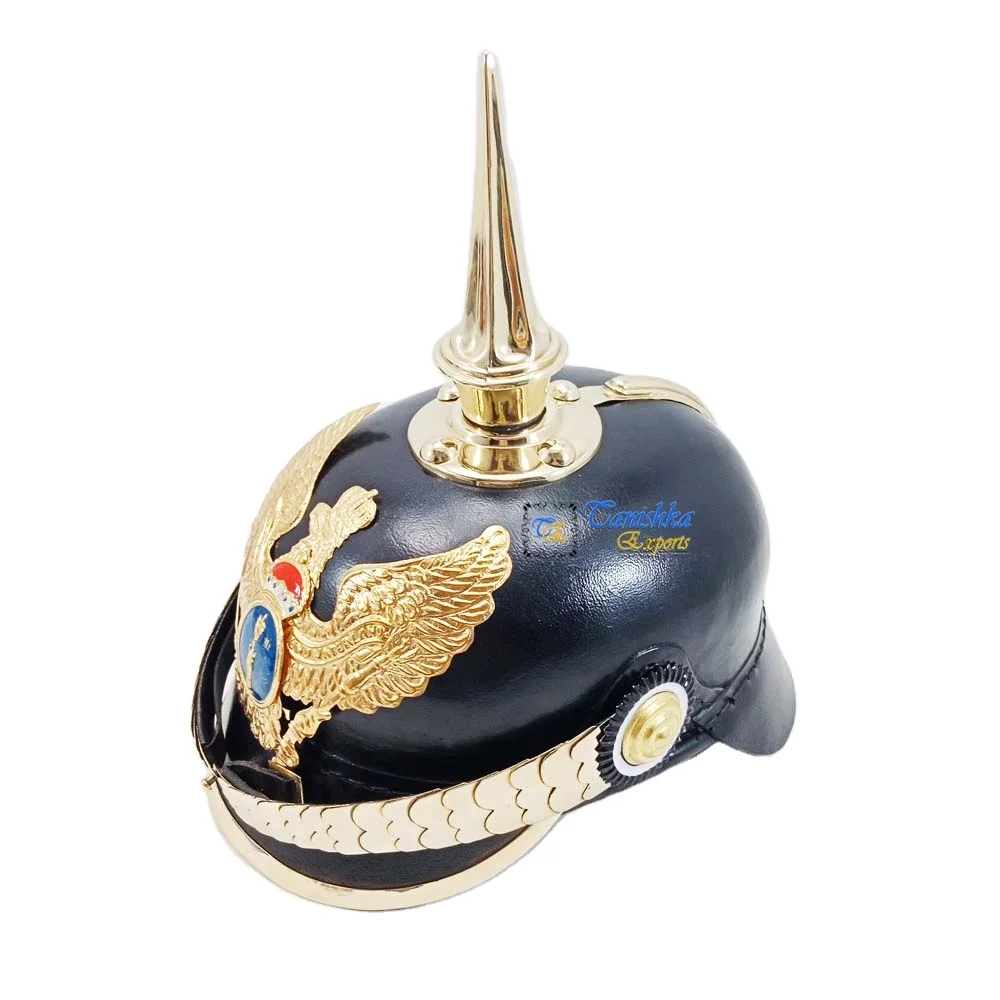 Best Quality German Leather Helmet Pickelhaube Helmet Prussian Garde Regiment Pickelhaube Handmade brass badge Leather Helmet