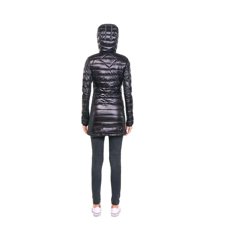 Stylish 2022 Custom Ladies Thick Down Jacket Female Black Hooded White Duck Down Jacket