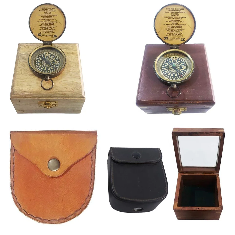 Compasses, Sundial Compass, Antiqued Maritime Compass, Ship Compass Vintage in Wooden or Leather Box Gift with Your Name Logo