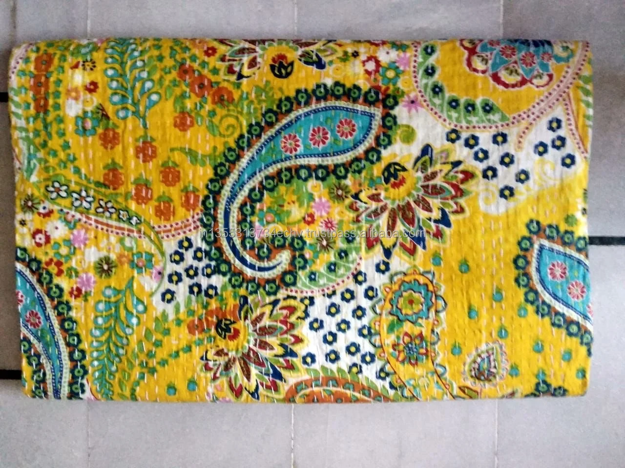 Индийское одеяло Kantha плед ручной работы Хлопковое