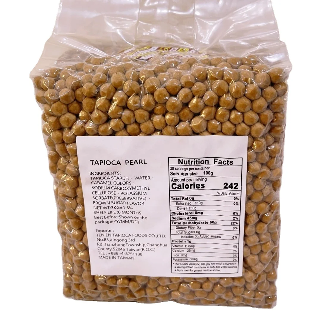 Поставщик чая из Тайваня Tapioca Pearl 3 кг, Размер 8 мм-9,5 мм