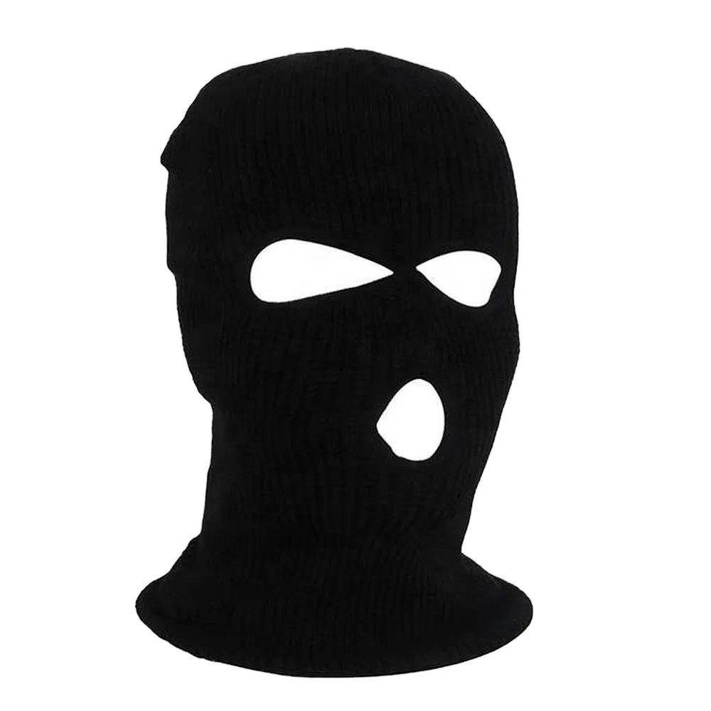 High Acrylic Knitted Beanie Hat Winter Warm Full Face Cover 3-Hole Balaclavas Custom Logo Embroidery Waterproof Breathable