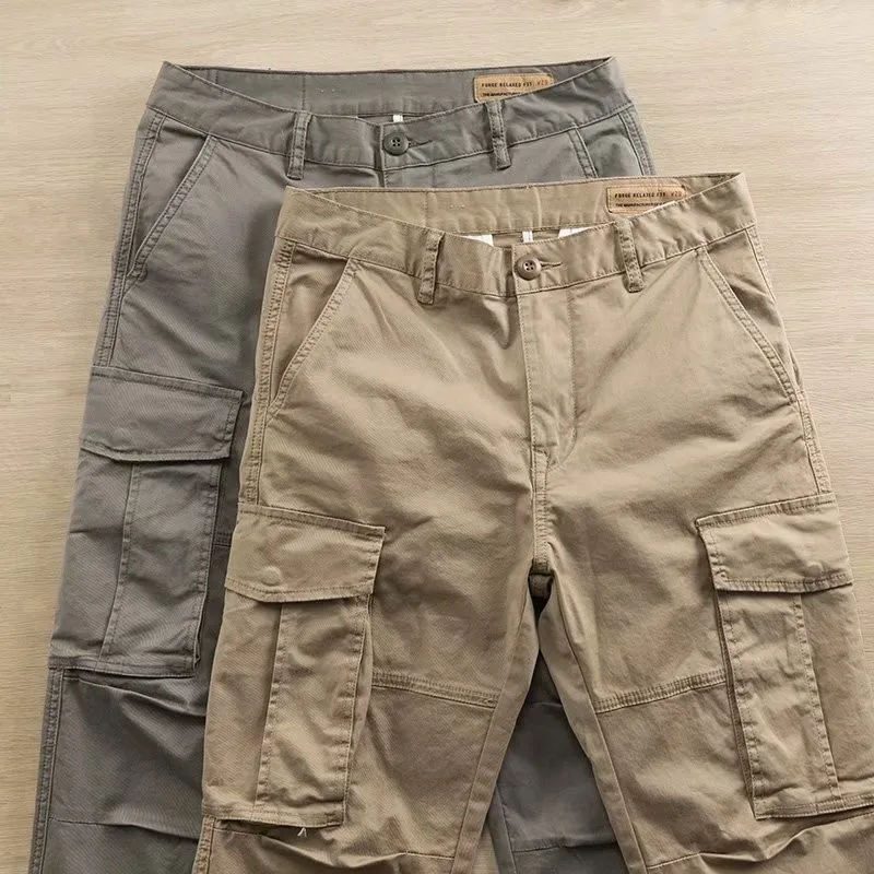 Cargo Pants Men Custom 100 Cotton Twill Streetwear 6 Cargo Pockets Button Fly
