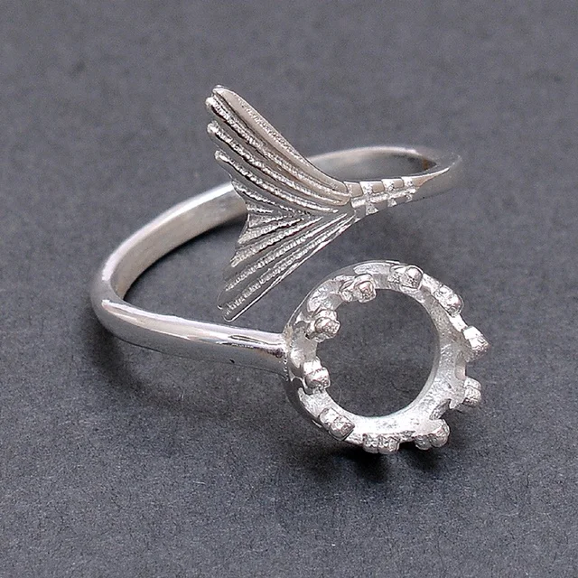 Ring 925 Sterling Silver Beautiful Mermaid Design Round Setting Gemstone Wholesale Blank Jewelry Rings