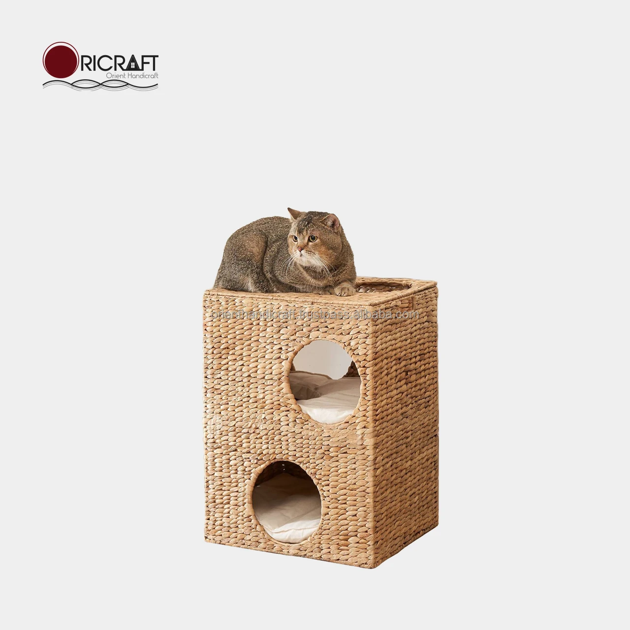 BAHAMAS/ CAVIANA/ARUBA Foldable Water Hyacinth Cat Cave Basket  with Handles and Top Lid for Pet with cushion