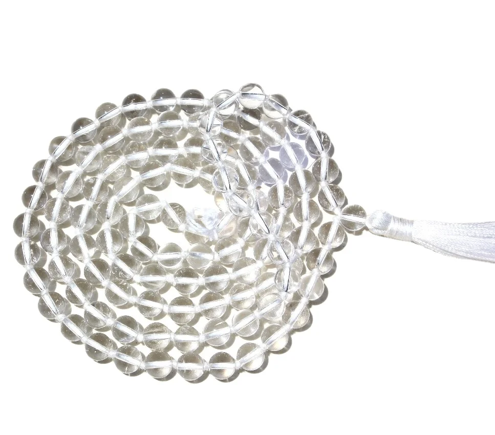 Buy Natural Clear Quartz All Colors 108 Knotted Sphatik Mala Beads Necklace Handmade by Indian Artist Featuring Pearl Main Stone