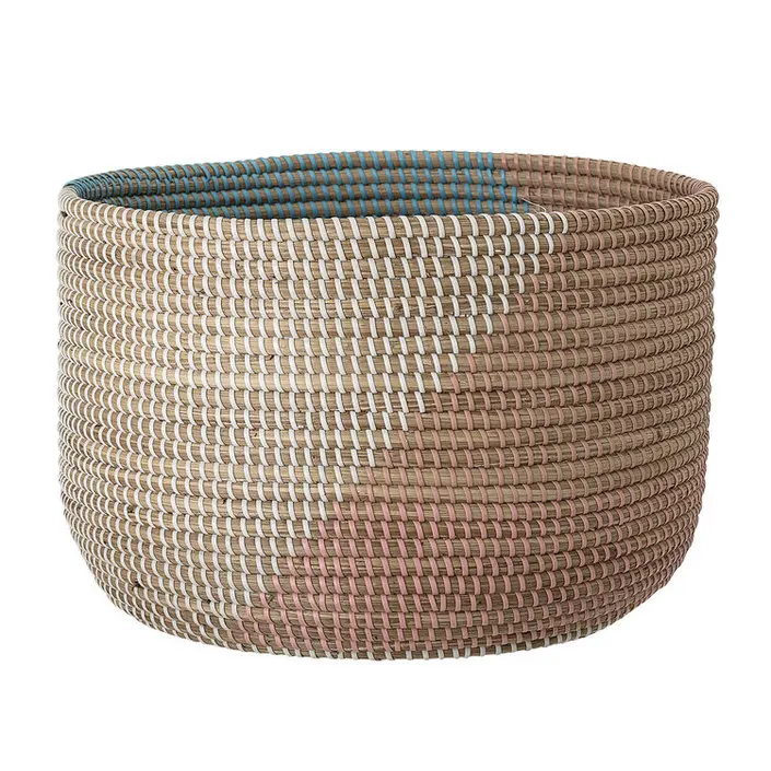 High Quality zigzag Seagrass Basket Blue color handcrafted in Vietnam Baskets Home storage organization Wicker baskets