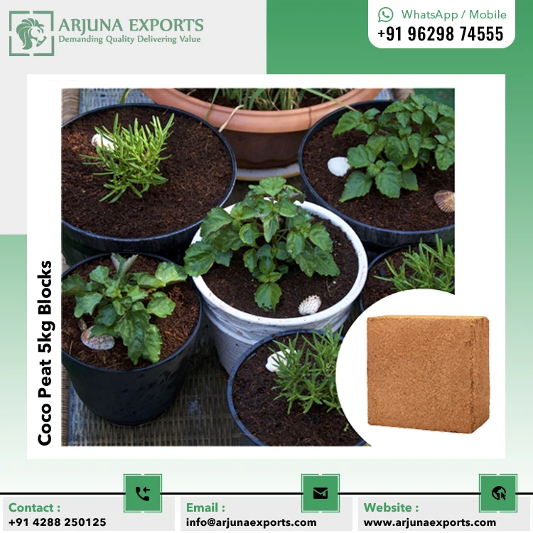 At Good Quality Best Selling Coconut Coco Peat or  Coir Pith 5kg Block For Greenhouse Growers